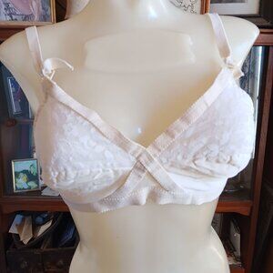 Vintage 34B Sears Bra White Lace Front Hook Closure Padded 197's